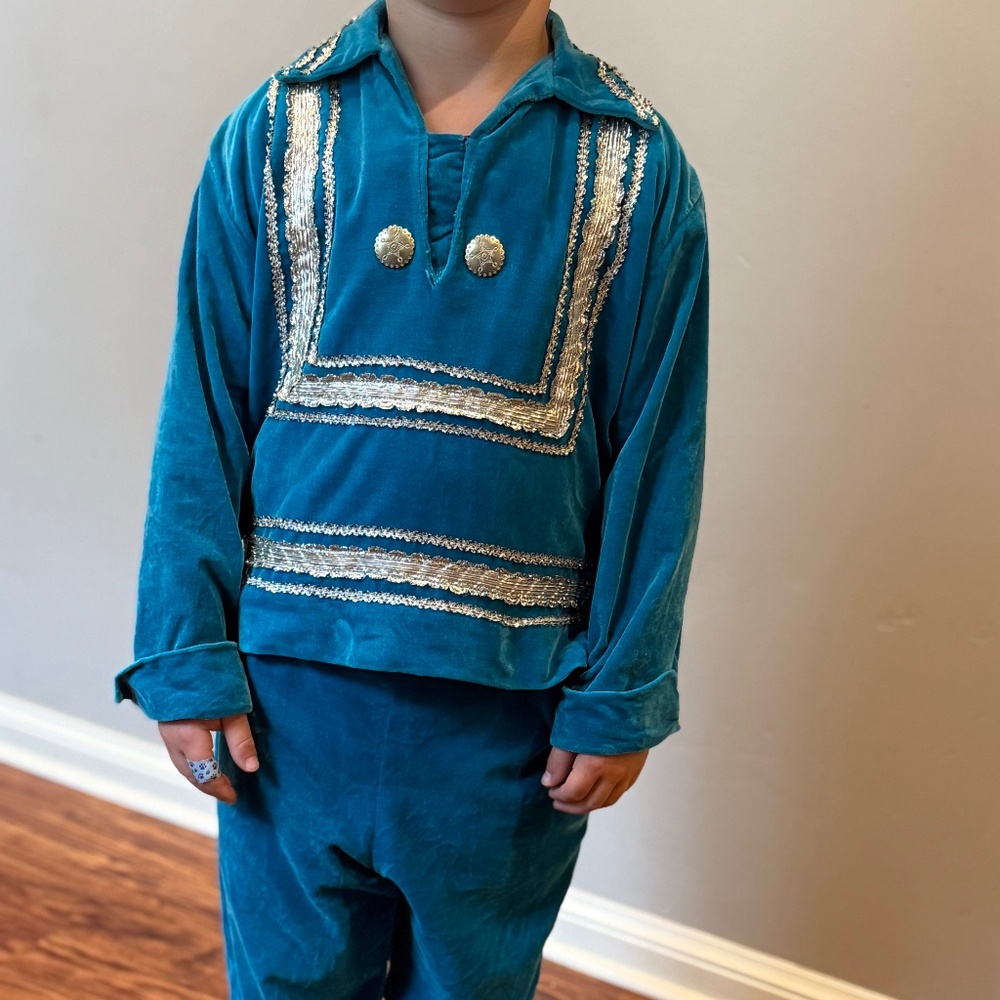 Very Rare Vtg Trego’s Westwear 1950s Velvet Child’s Suit 4T Turquoise Pearl Snap